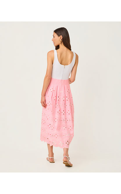 LISSETTE MIDI DRESS, CONCH SHELL PINK SPRING SHOWERS EYELET