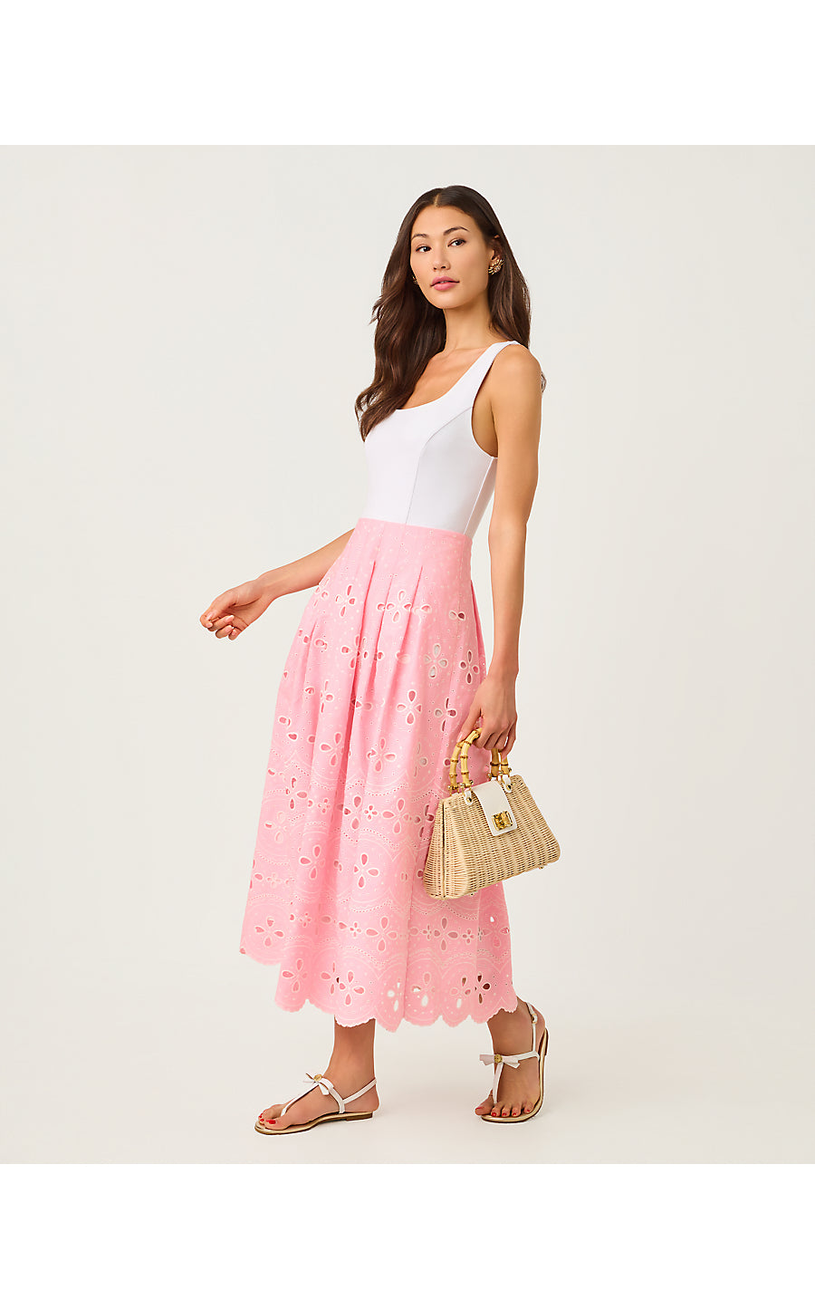 LISSETTE MIDI DRESS, CONCH SHELL PINK SPRING SHOWERS EYELET