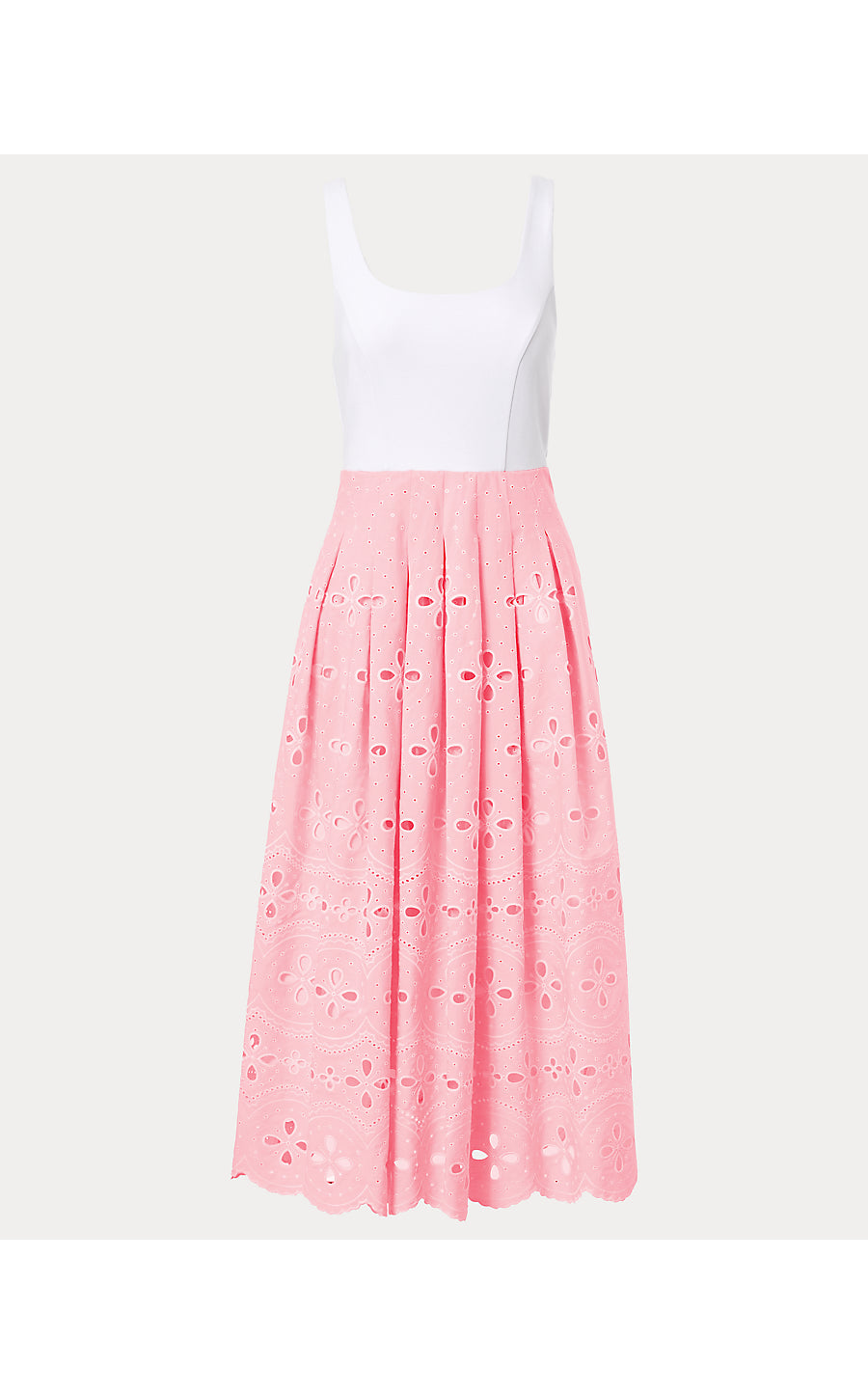 LISSETTE MIDI DRESS, CONCH SHELL PINK SPRING SHOWERS EYELET