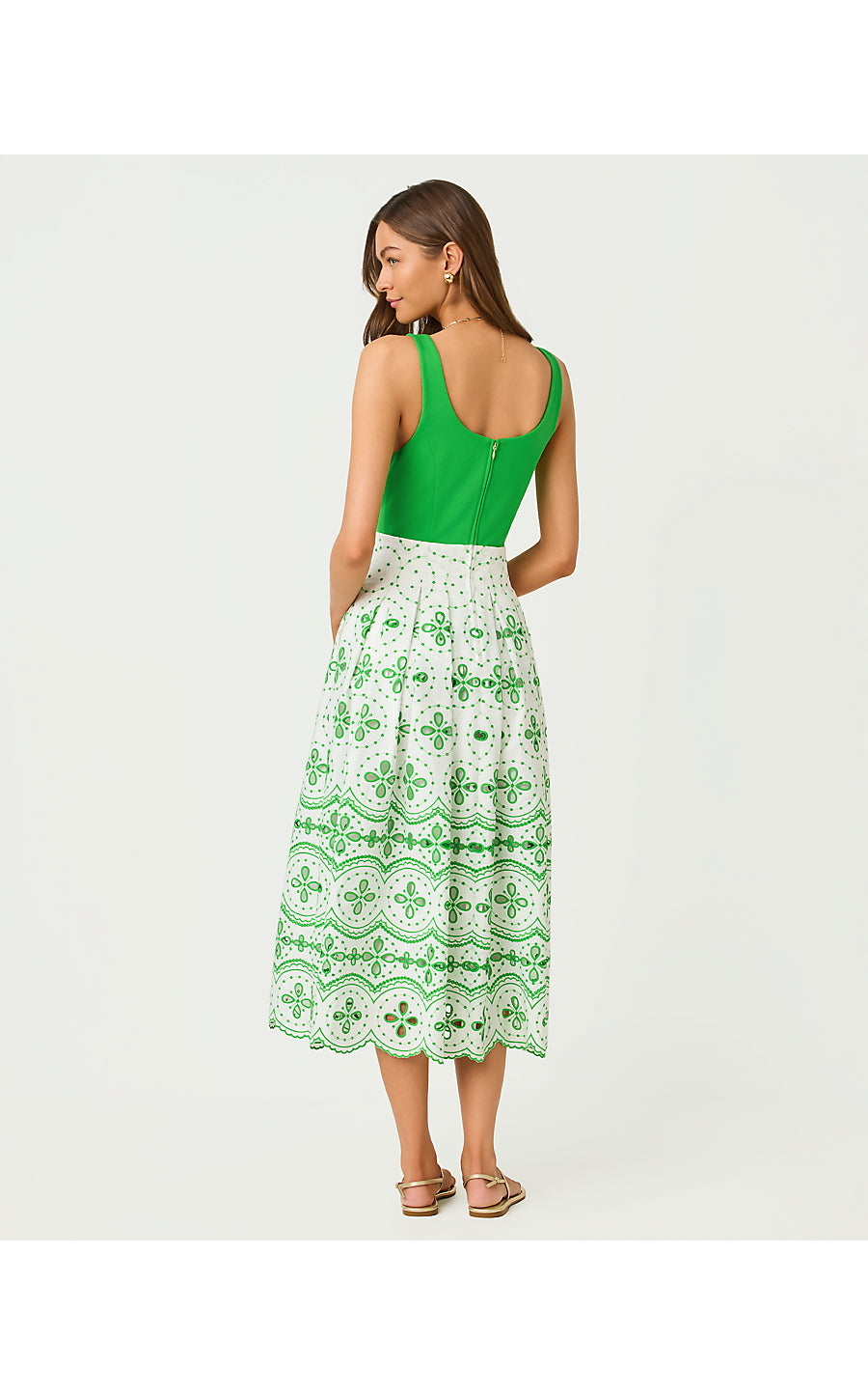 LISSETTE MIDI DRESS, PUTTING GREEN SPRING SHOWERS EYELET