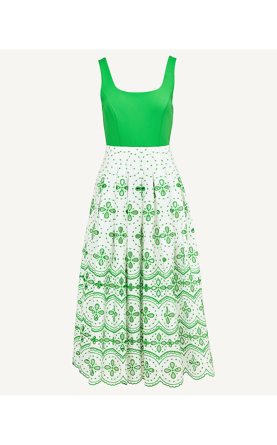 LISSETTE MIDI DRESS, PUTTING GREEN SPRING SHOWERS EYELET