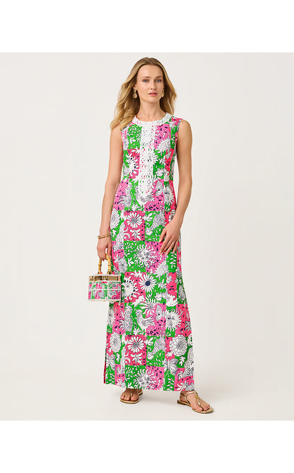 BARBERINE STRETCH MAXI SHIFT, CHERRY BLOSSOM PINK CHICKEN CHECK