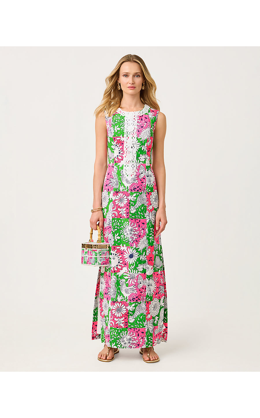 BARBERINE STRETCH MAXI SHIFT, CHERRY BLOSSOM PINK CHICKEN CHECK
