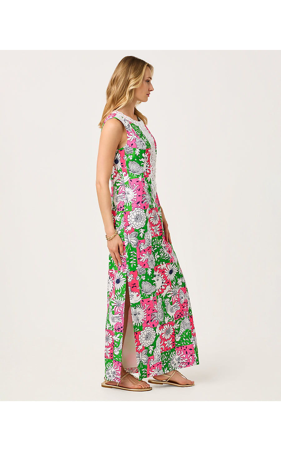 BARBERINE STRETCH MAXI SHIFT, CHERRY BLOSSOM PINK CHICKEN CHECK