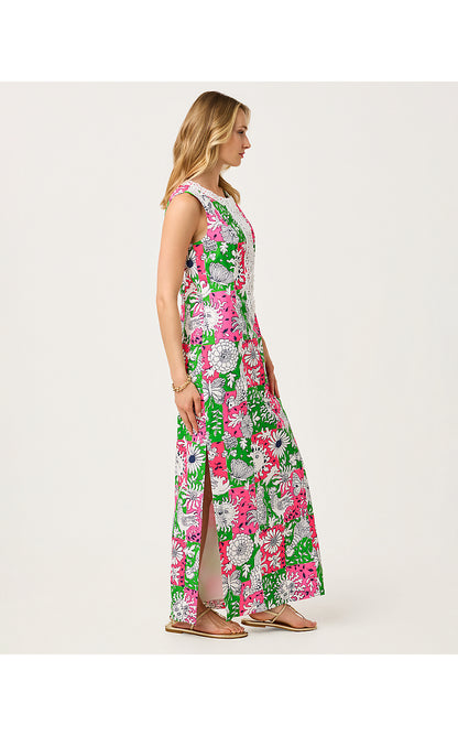 BARBERINE STRETCH MAXI SHIFT, CHERRY BLOSSOM PINK CHICKEN CHECK