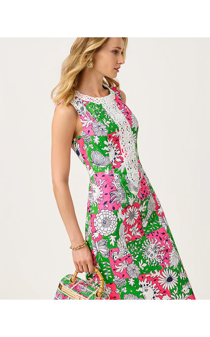 BARBERINE STRETCH MAXI SHIFT, CHERRY BLOSSOM PINK CHICKEN CHECK