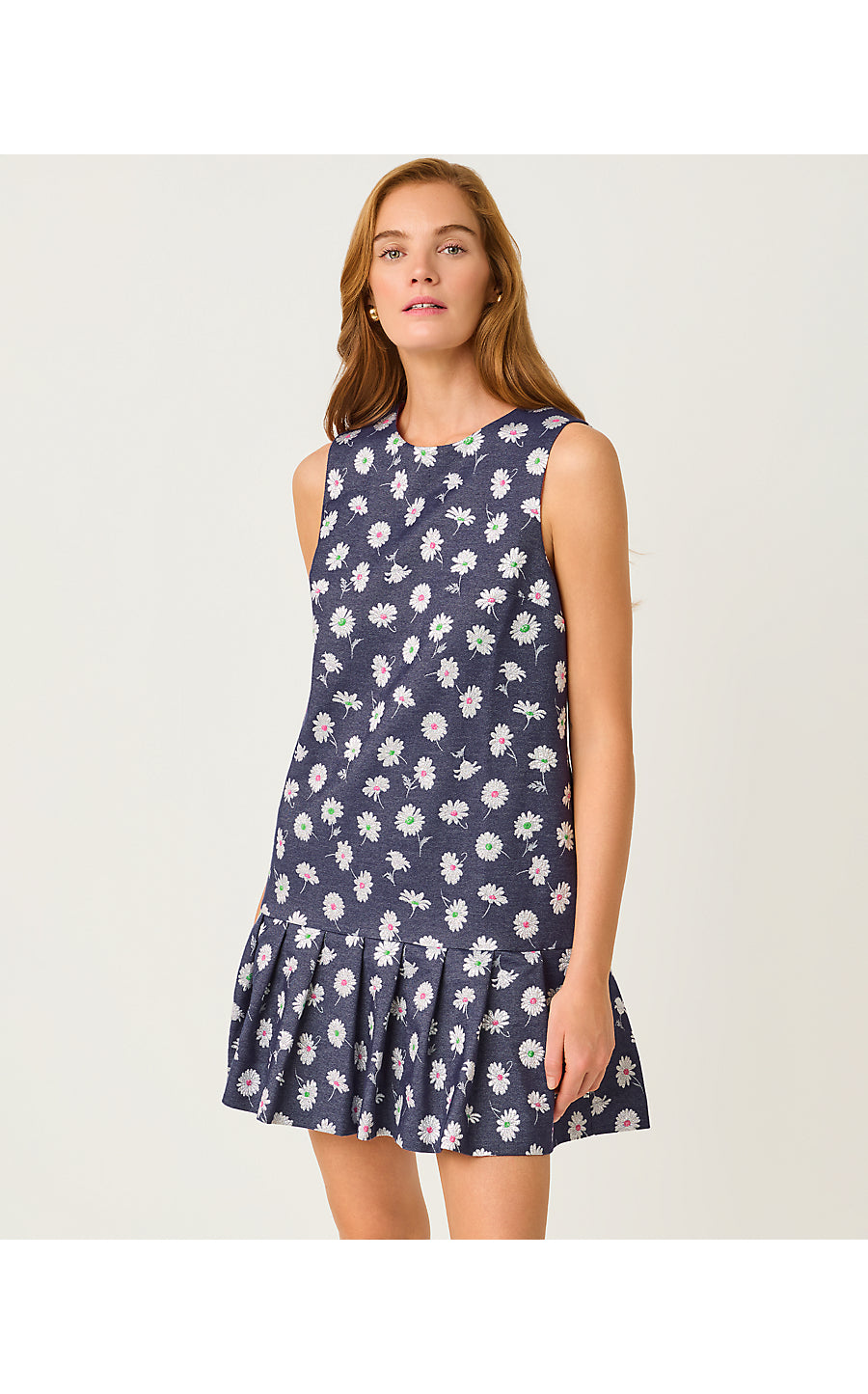JOEY DRESS, LOW TIDE NAVY PETAL TOSS METALLIC JACQUARD