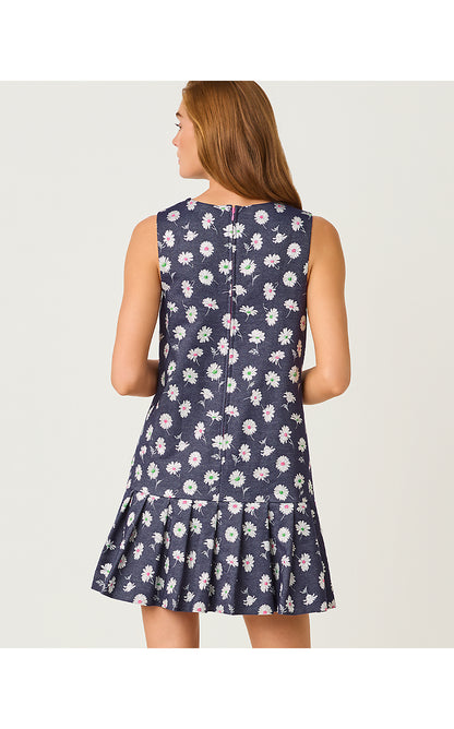 JOEY DRESS, LOW TIDE NAVY PETAL TOSS METALLIC JACQUARD