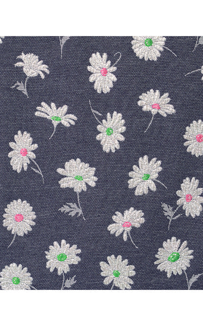 JOEY DRESS, LOW TIDE NAVY PETAL TOSS METALLIC JACQUARD