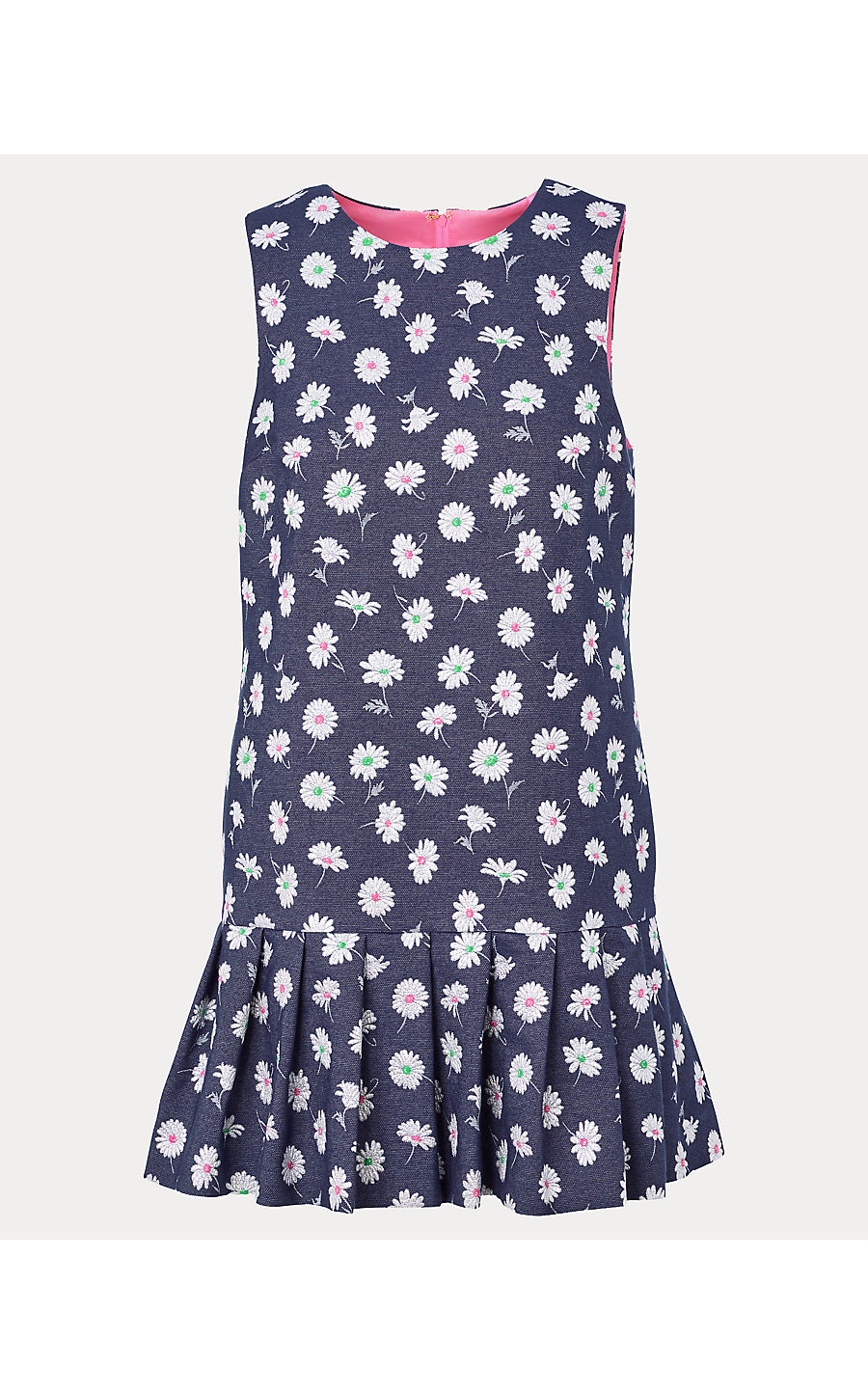 JOEY DRESS, LOW TIDE NAVY PETAL TOSS METALLIC JACQUARD