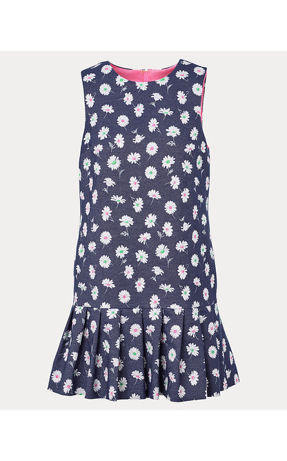 JOEY DRESS, LOW TIDE NAVY PETAL TOSS METALLIC JACQUARD