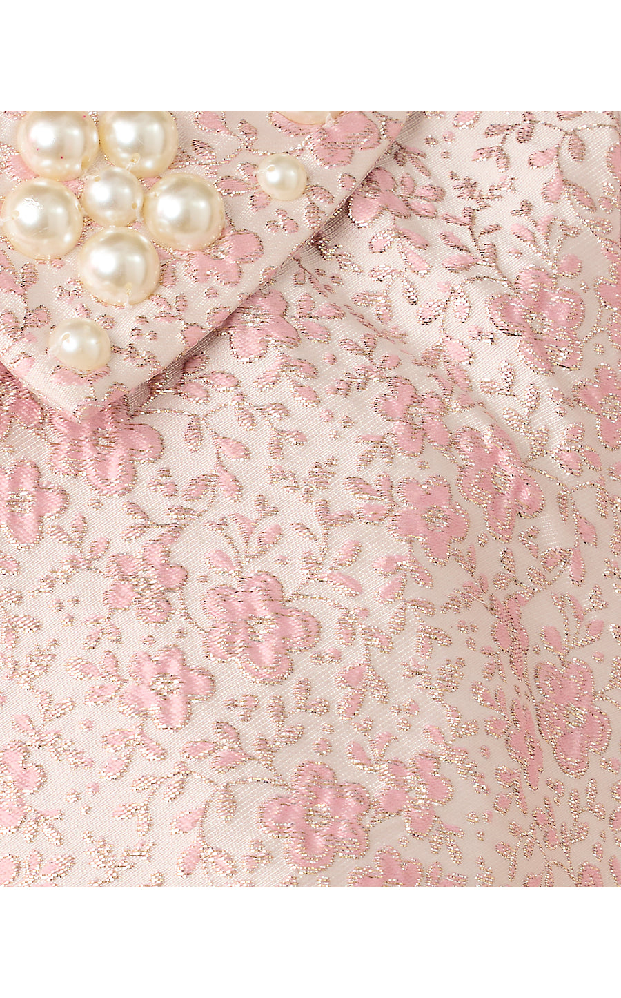MYLAN SHORT SLEEVE SHIFT, CONCH SHELL PINK RITSY DITSY METALLIC BROCADE