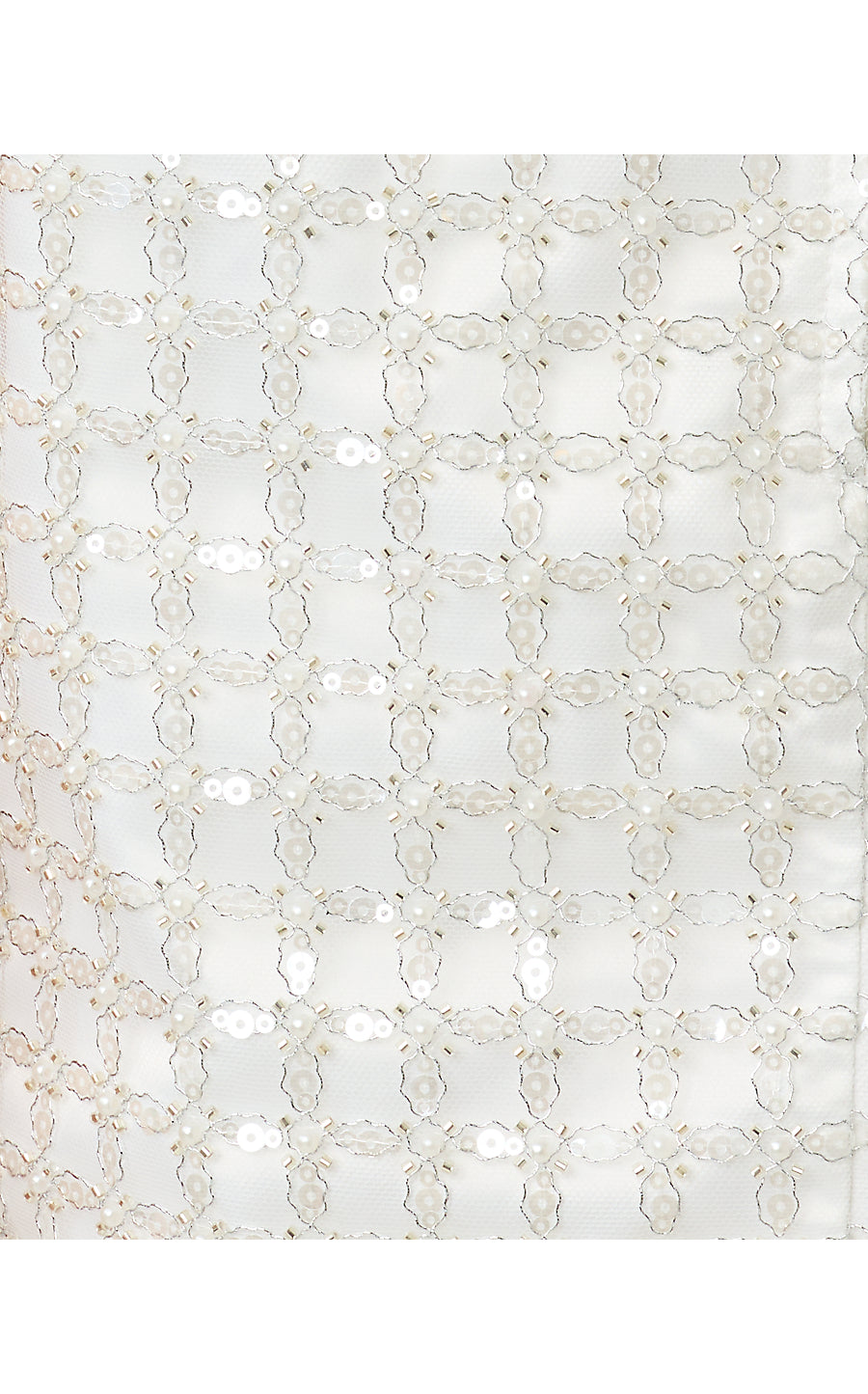 LATHAN SLEEVELESS CROPPED TOP, IRIDESCENT METALLIC PEARL GRID MESH