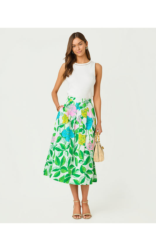 IZELA MIDI SKIRT, MULTI ROSE BUD ENGINEERED SKIRT