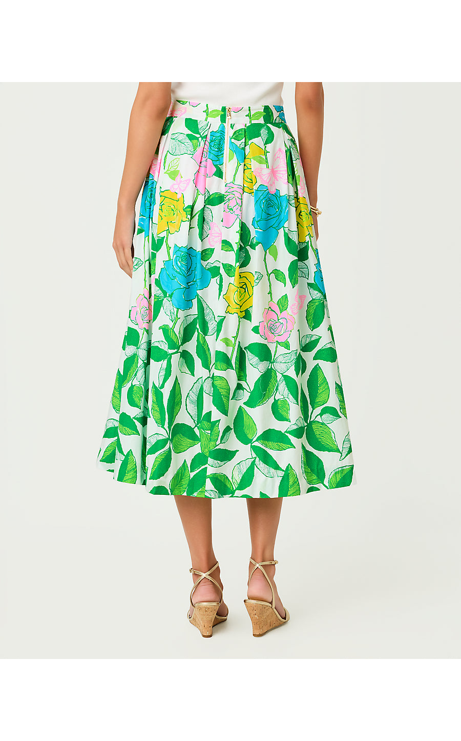 IZELA MIDI SKIRT, MULTI ROSE BUD ENGINEERED SKIRT