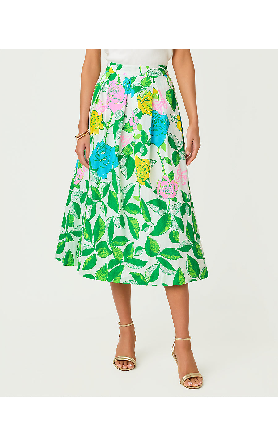 IZELA MIDI SKIRT, MULTI ROSE BUD ENGINEERED SKIRT