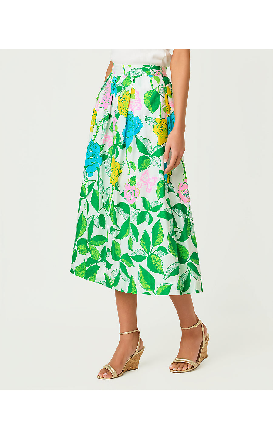 IZELA MIDI SKIRT, MULTI ROSE BUD ENGINEERED SKIRT