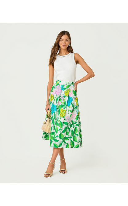 IZELA MIDI SKIRT, MULTI ROSE BUD ENGINEERED SKIRT
