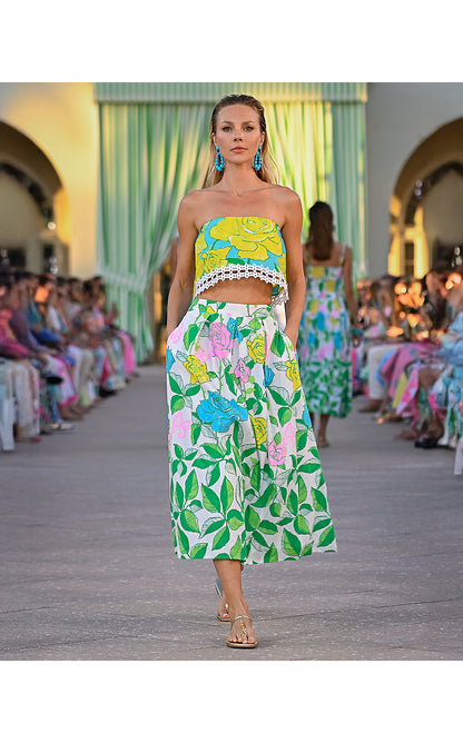 IZELA MIDI SKIRT, MULTI ROSE BUD ENGINEERED SKIRT