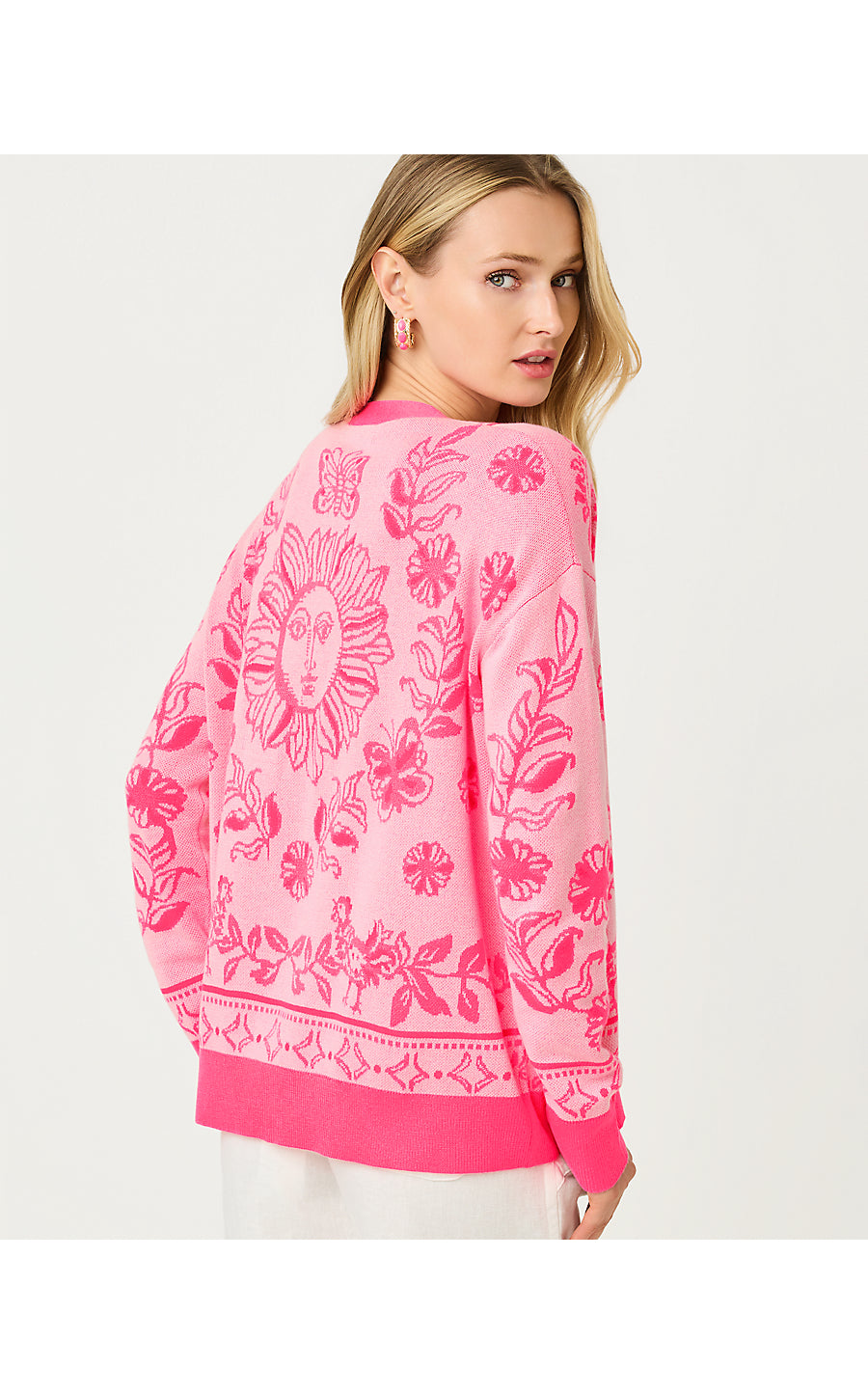 MARALISA CARDIGAN, CONCH SHELL PINK FOLLOW THE SUN JACQUARD