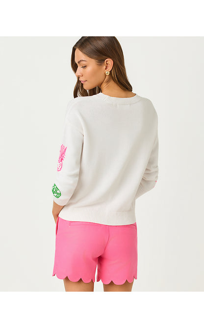 TENSLEY SWEATER, RESORT WHITE FLEUR DE LILLY EMBROIDERY