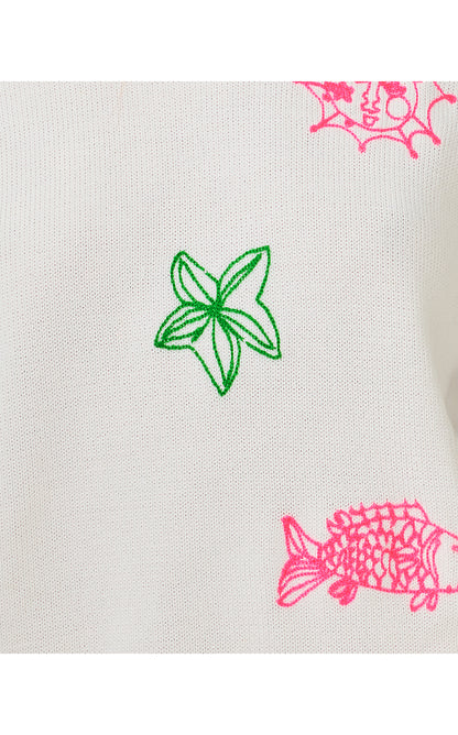 TENSLEY SWEATER, RESORT WHITE FLEUR DE LILLY EMBROIDERY