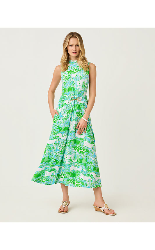 COLMAN MIDI DRESS, CAPRI BLUE GALLOPING GALS