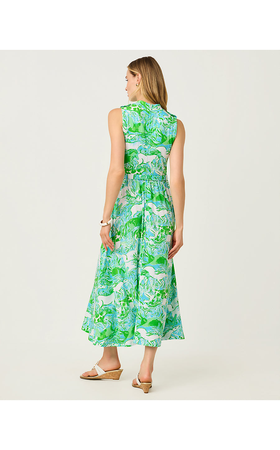 COLMAN MIDI DRESS, CAPRI BLUE GALLOPING GALS