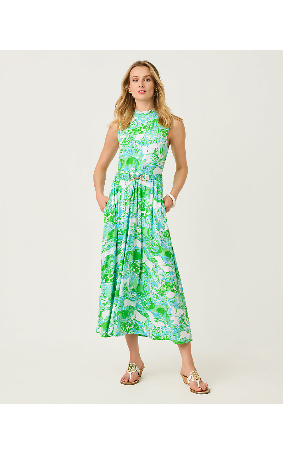 COLMAN MIDI DRESS, CAPRI BLUE GALLOPING GALS