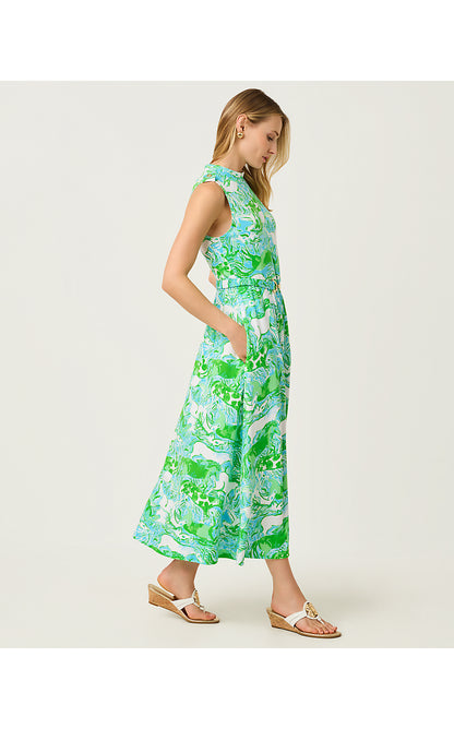 COLMAN MIDI DRESS, CAPRI BLUE GALLOPING GALS