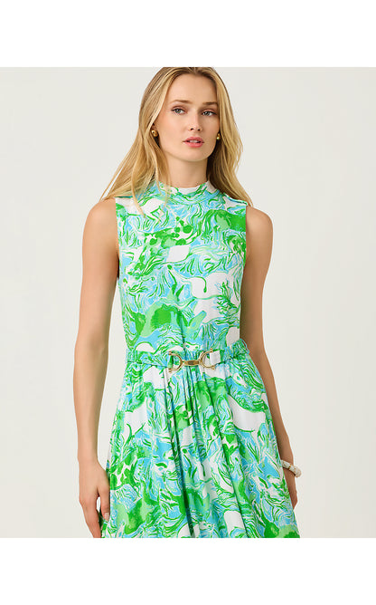 COLMAN MIDI DRESS, CAPRI BLUE GALLOPING GALS