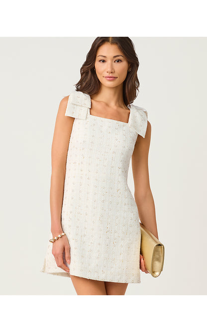 ANDERS SKIRTED ROMPER, RESORT WHITE FLOWER PEARL EMBELLISHED BOUCLE