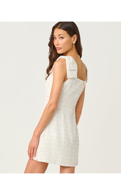 ANDERS SKIRTED ROMPER, RESORT WHITE FLOWER PEARL EMBELLISHED BOUCLE