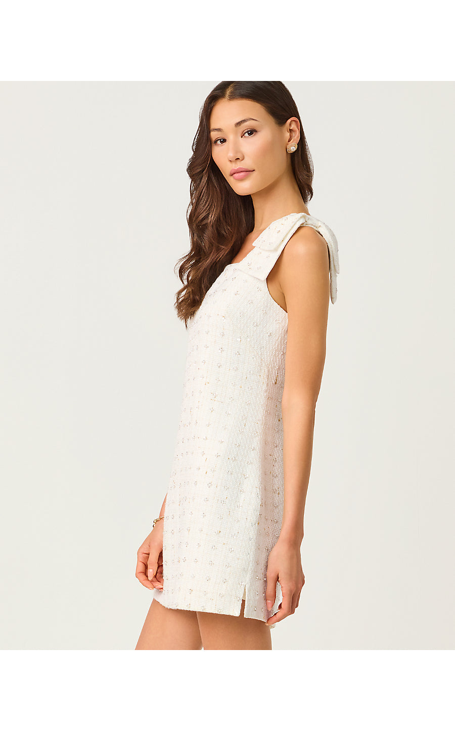 ANDERS SKIRTED ROMPER, RESORT WHITE FLOWER PEARL EMBELLISHED BOUCLE