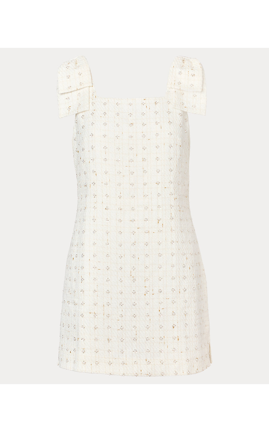 ANDERS SKIRTED ROMPER, RESORT WHITE FLOWER PEARL EMBELLISHED BOUCLE