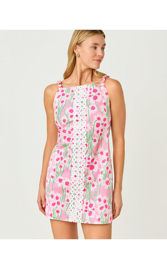 DELORES SLEEVELESS ROMPER, CONCH SHELL PINK SUNNY DAISIES