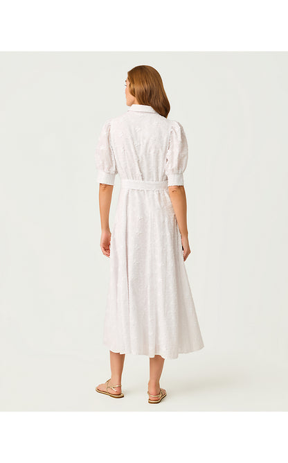 LARKYN MIDI SHIRTDRESS, RESORT WHITE MONARCH EMBROIDERED COTTON SWISS DOT