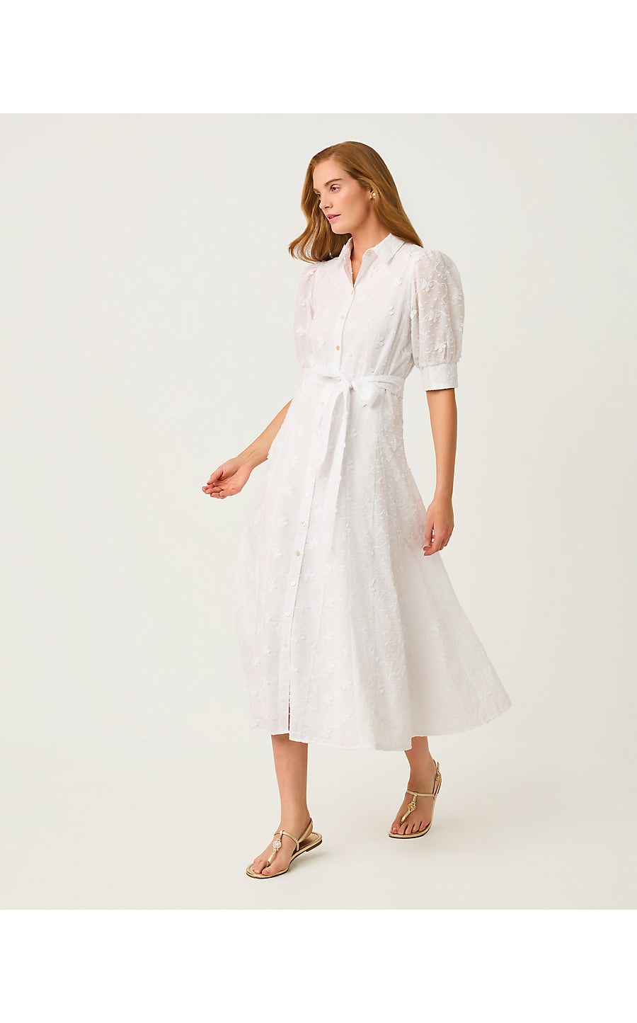 LARKYN MIDI SHIRTDRESS, RESORT WHITE MONARCH EMBROIDERED COTTON SWISS DOT
