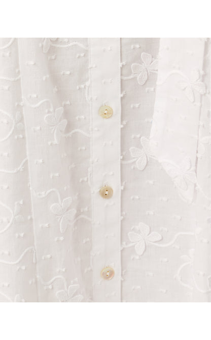 LARKYN MIDI SHIRTDRESS, RESORT WHITE MONARCH EMBROIDERED COTTON SWISS DOT