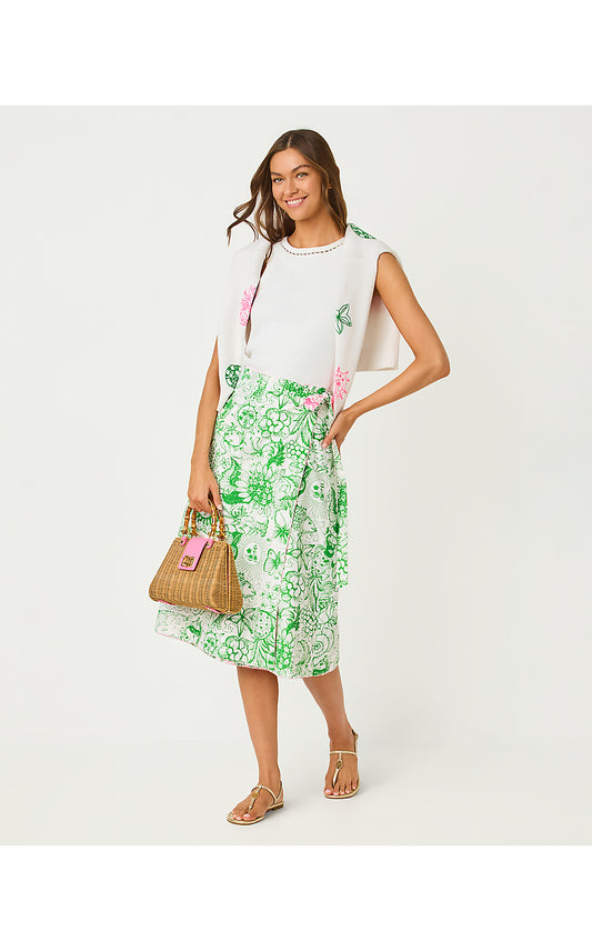 CONSTANCE REVERSIBLE MIDI SKIRT, PUTTING GREEN FLEUR DE LILLY