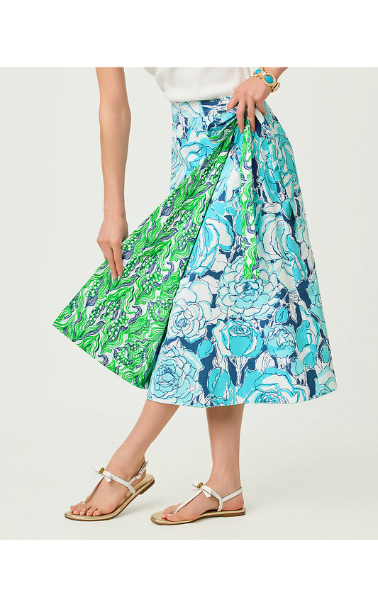 CONSTANCE REVERSIBLE MIDI SKIRT, PUTTING GREEN LILLY OF THE VALLEY