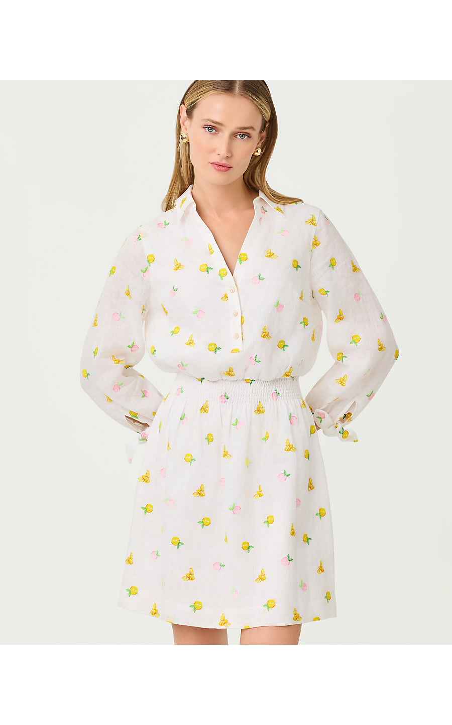 ABRALYNN LINEN SHIRTDRESS, PINK MUSE LEMON BEE HALF DROP