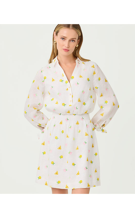ABRALYNN LINEN SHIRTDRESS, PINK MUSE LEMON BEE HALF DROP