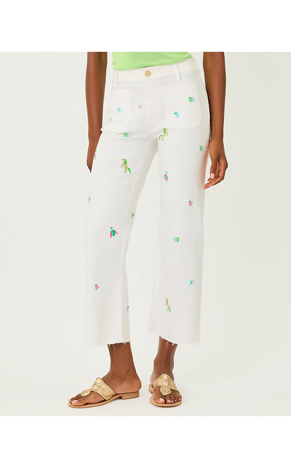 HARLEEN HIGH RISE CROP JEAN, RESORT WHITE DERBY DITSY EMBROIDERY