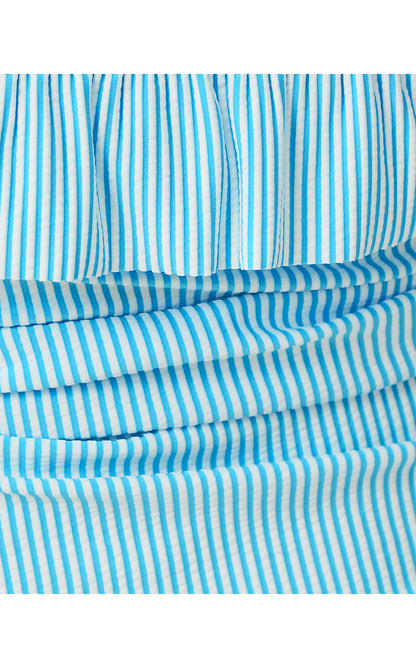 AEMMA RUFFLE TANKINI TOP, CAPRI BLUE SEERSUCKER STRIPE