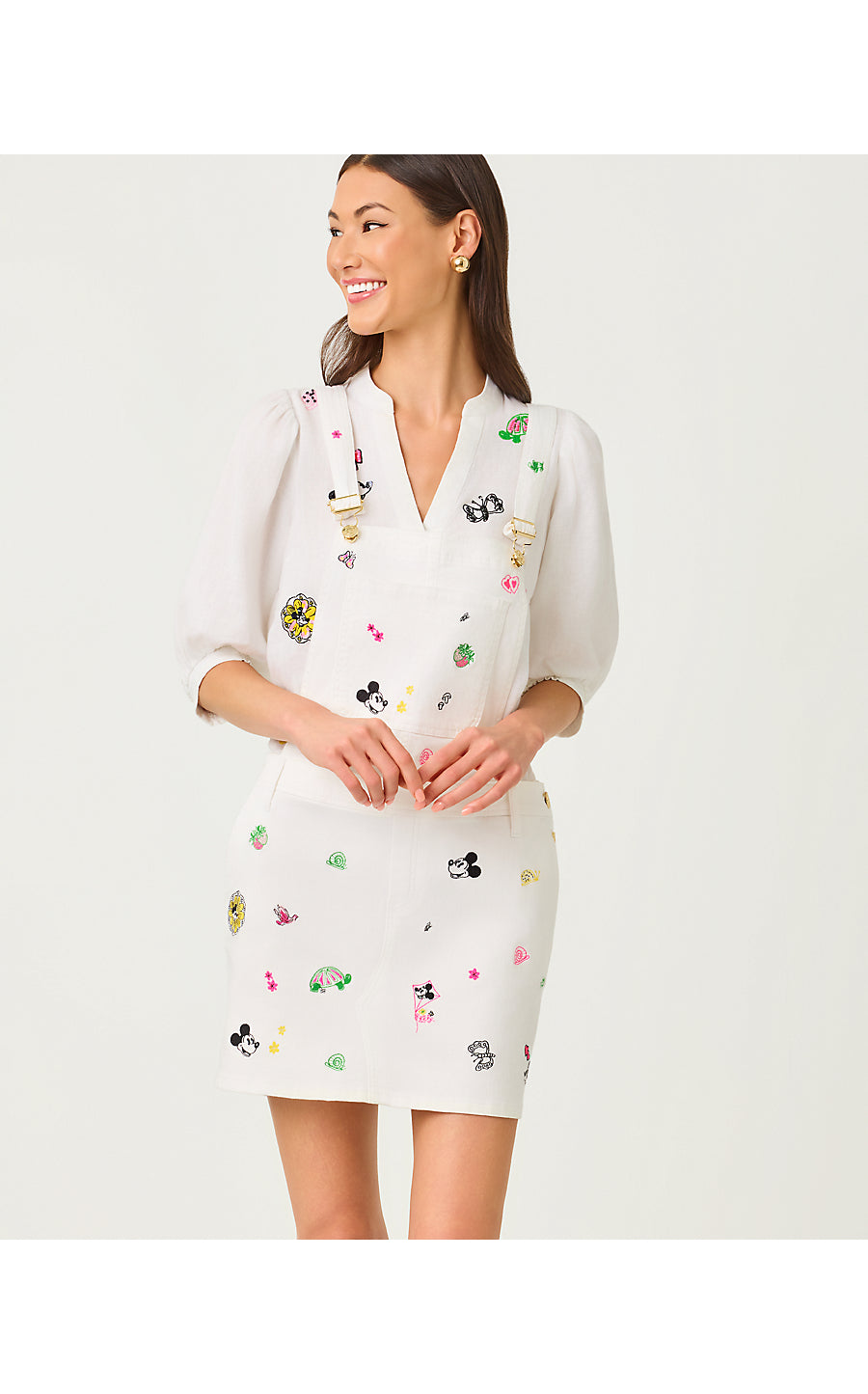 BREWYNN DENIM SKIRTALL, MULTI THROWBACK DISNEY EMBROIDERY