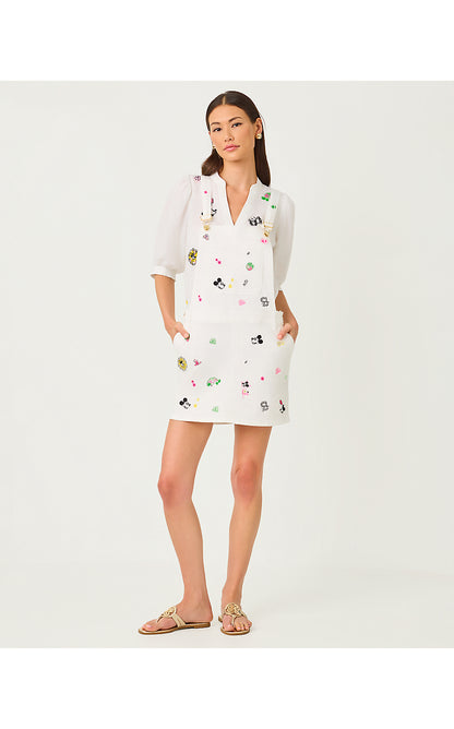 BREWYNN DENIM SKIRTALL, MULTI THROWBACK DISNEY EMBROIDERY