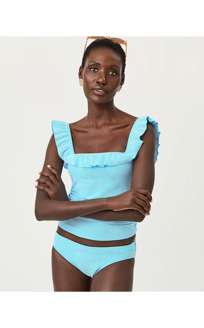 BETIE BIKINI BOTTOM, CAPRI BLUE SEERSUCKER STRIPE