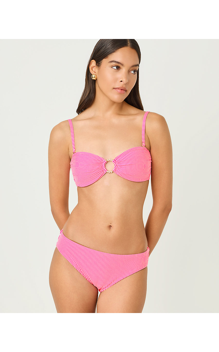 BETIE BIKINI BOTTOM, CHERRY BLOSSOM PINK SEERSUCKER STRIPE