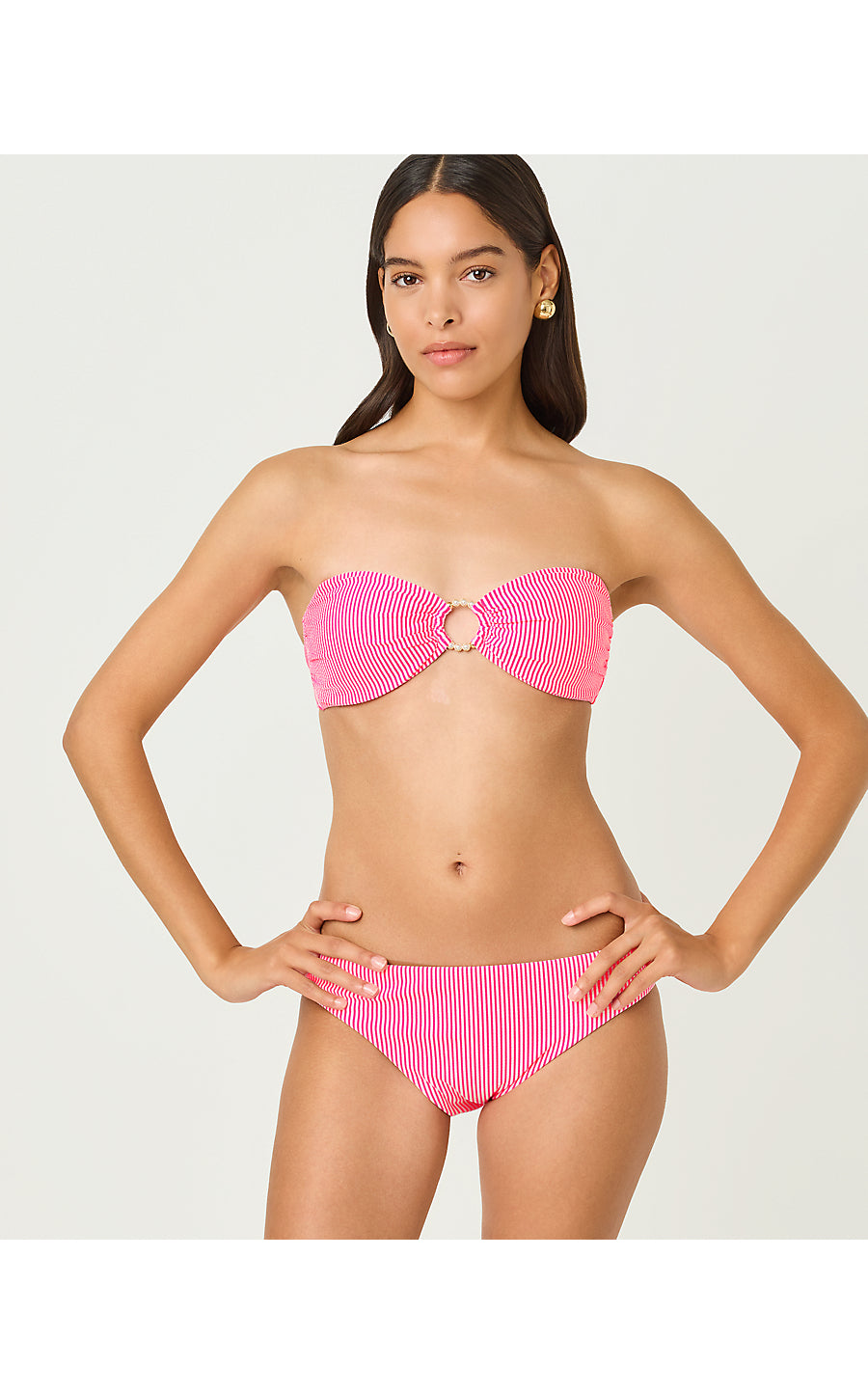 BETIE BIKINI BOTTOM, CHERRY BLOSSOM PINK SEERSUCKER STRIPE